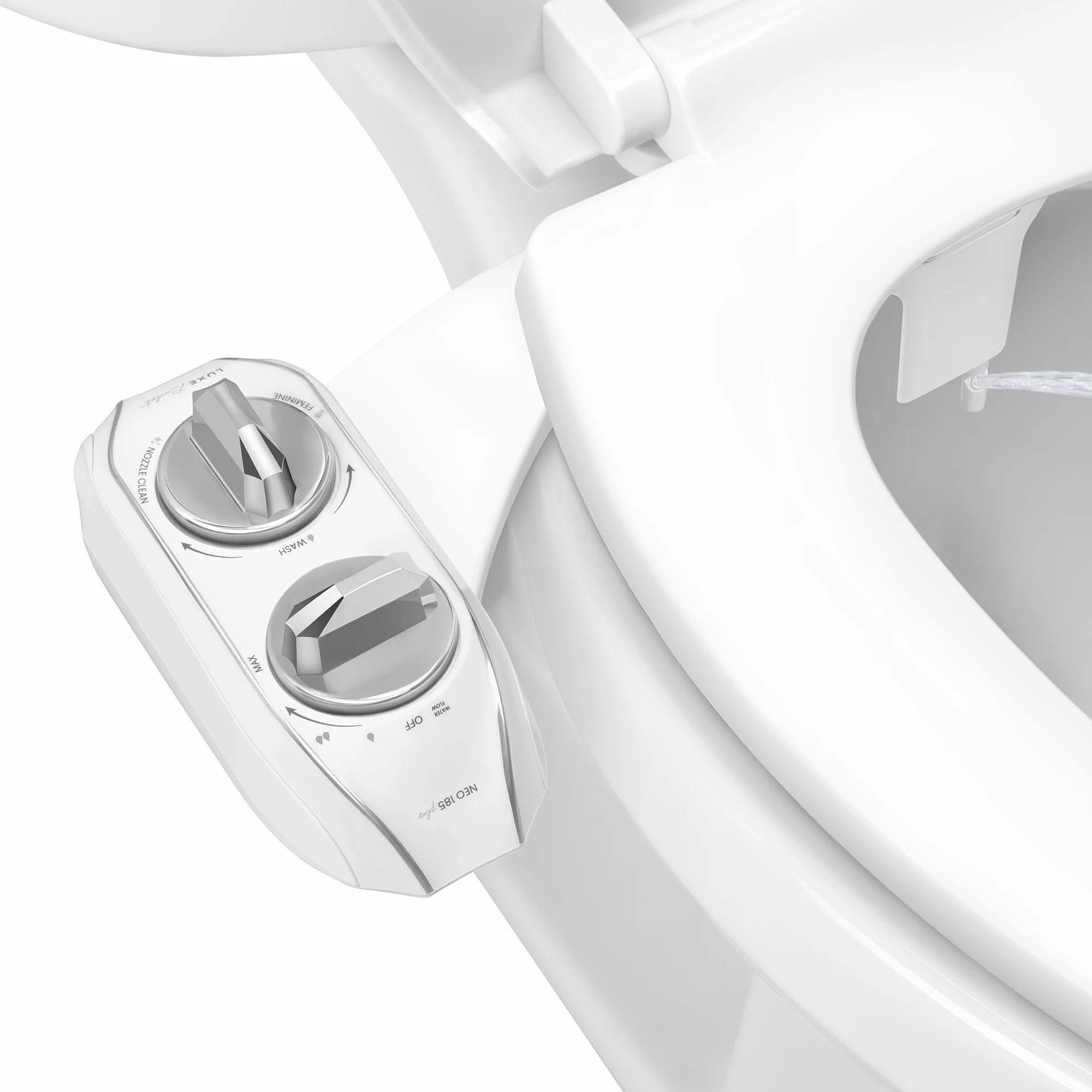 LUXE Bidet NEO 185 Plus bidet attachment installed on a toilet