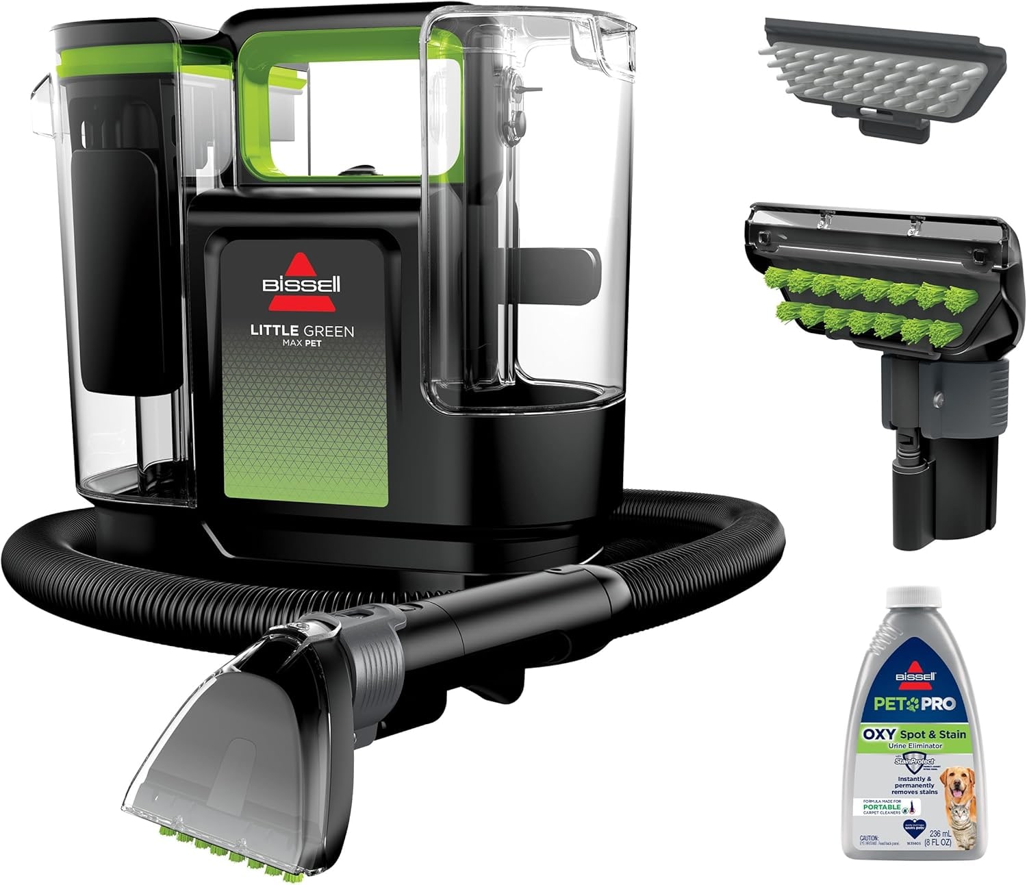 Bissell Little Green Max Pet 3860 portable carpet and upholstery cleaner with hose and pet cleaning tools