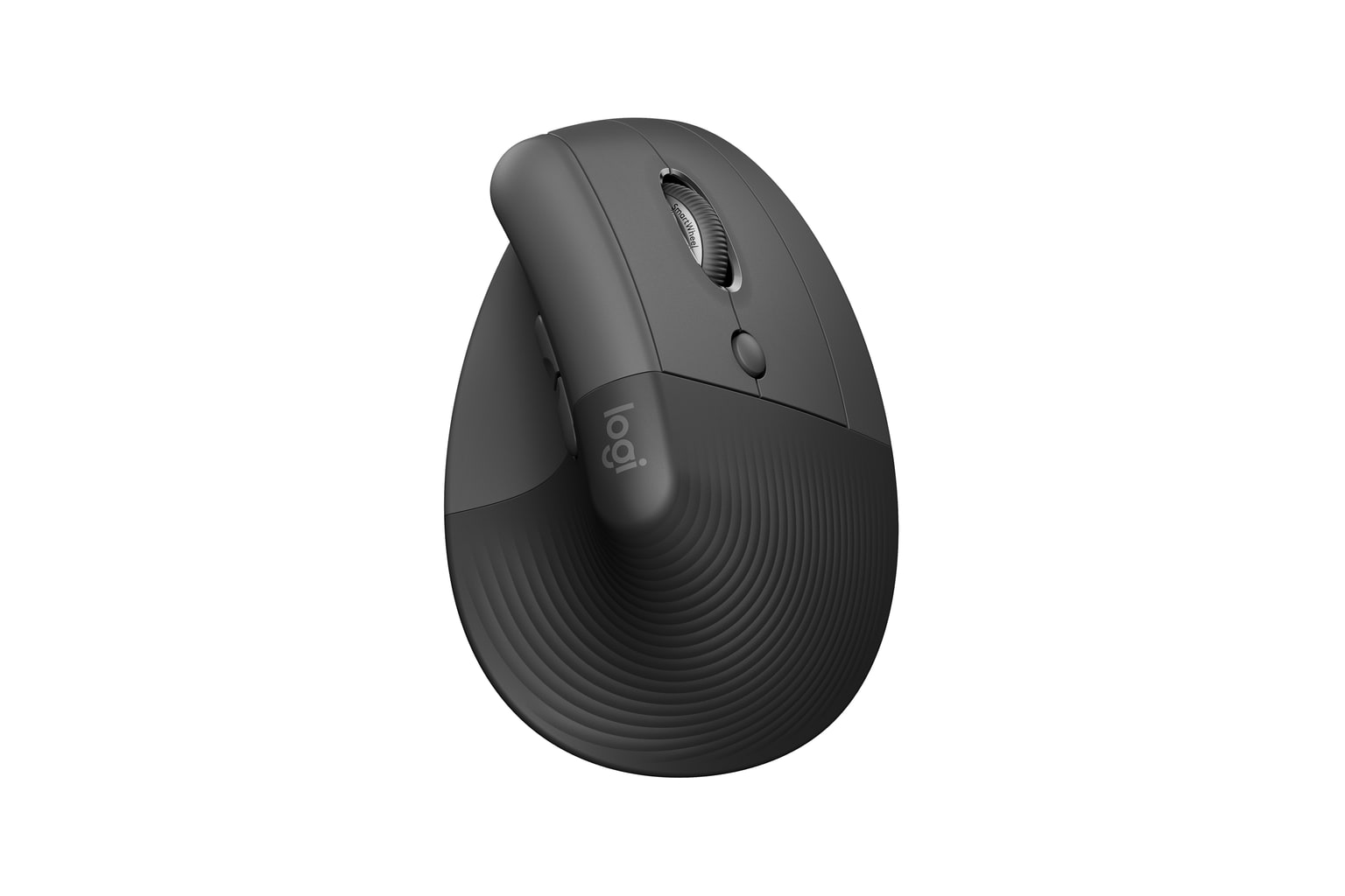 Logitech Lift Vertical Ergonomic Mouse in graphite shown from a top angle